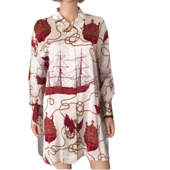 Vintage Tops - Vintage silk blouse with nautical pattern